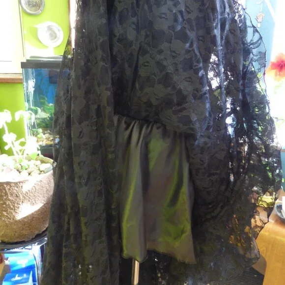 BURLESKA AMELIA SHEER BLACK FLORAL LACE HI LOW GOTHIC SKIRT UK XL / XXL WEDDING